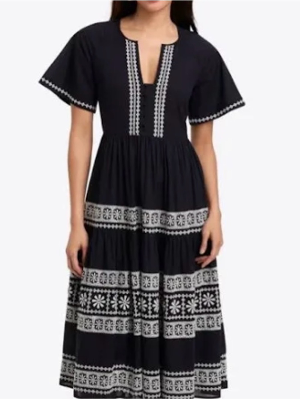 Draper James Carlene Midi Dress in Belle Meade Black/White Boho-Chic Romantic
